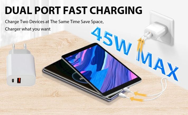 Cargador Adaptador 45W USB A USB C Carga Rapida Lau-2
