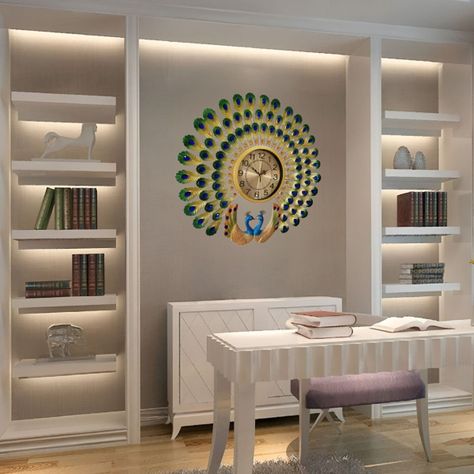 Reloj Pared Pavo Real Decorativo Moderno Silencioso Jhn-5