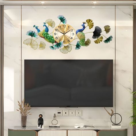 Reloj Pared Pavo Real Elegante Decorativo Metal Jhn-3
