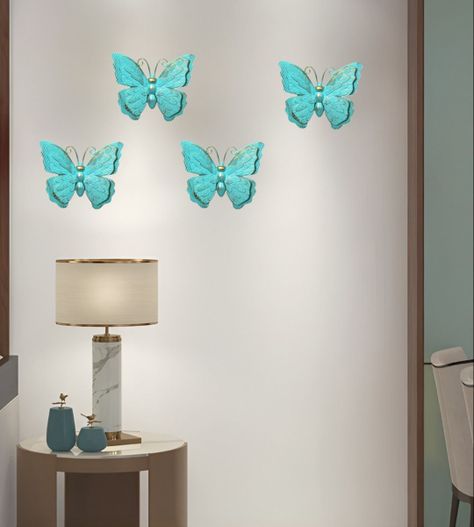 Set Decoración Pared Mariposa 3D Arte Estatua Turquesa Jhn-4