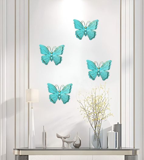 Set Decoración Pared Mariposa 3D Arte Estatua Turquesa Jhn-5