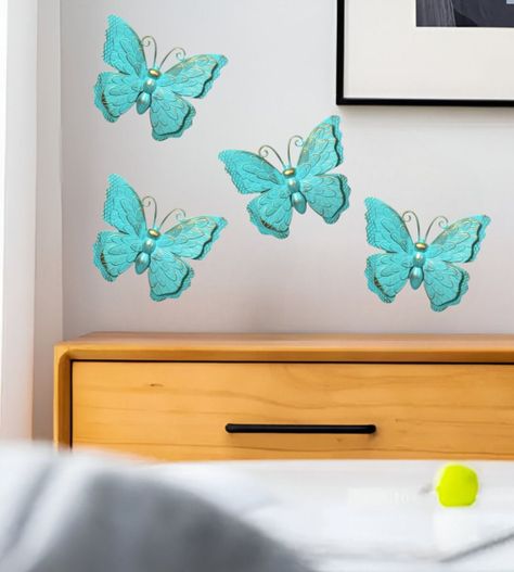 Set Decoración Pared Mariposa 3D Arte Estatua Turquesa Jhn-7