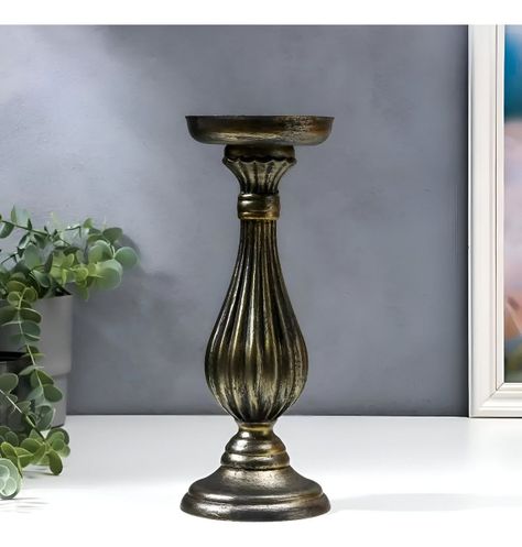 Candelabro Pilar Romano Pedestal Decorativo Bronce 34cm Jhn-4