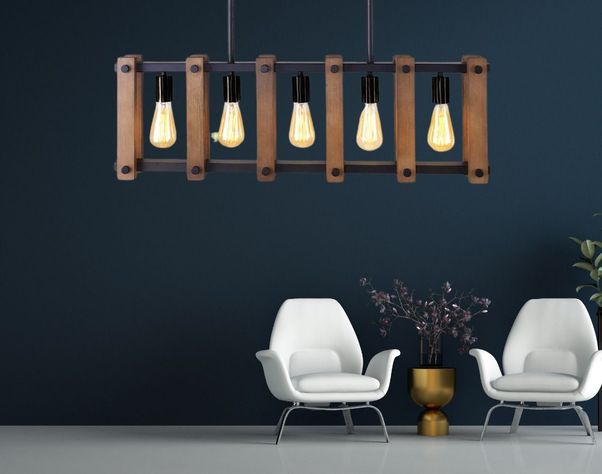 Lámpara Colgante Techo Industrial Metal Madera 5 Luces Jhn-8