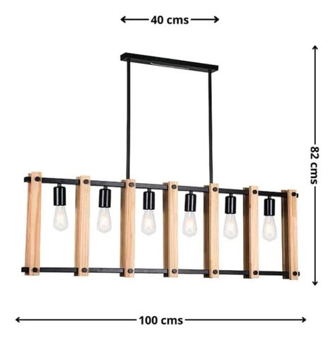 Lámpara Colgante Techo Industrial Metal Madera 5 Luces Jhn-9