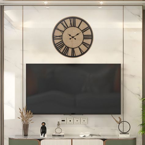 Reloj Pared Rústico Madera Ratán Números Romanos Jhn-3