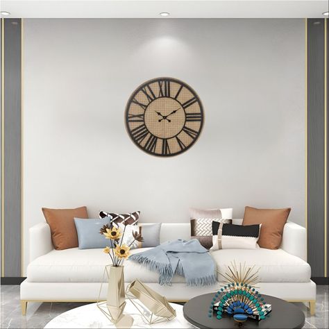 Reloj Pared Rústico Madera Ratán Números Romanos Jhn-8