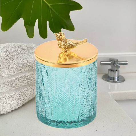 Tarro Almacenamiento Decorativo Cristal Relieve Tapa Jhn-2