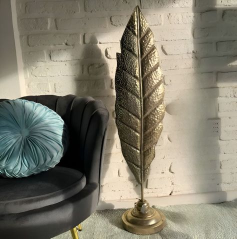 Escultura Pluma Hoja Minimalista Metal Moderno 114cm Jhn-4
