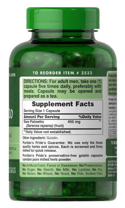 Puritans Pride Saw Palmetto 450mg 200 cápsulas-1