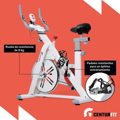Bicicleta Fija Spinning Estatica 8kg Ejercicio Cardio Blanco-3