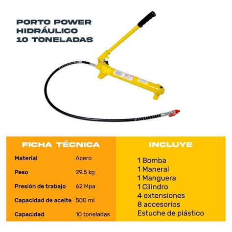 Porto Power Hidraulico Gutstark Automotriz 10ton Estuche Ruedas 16pz-2