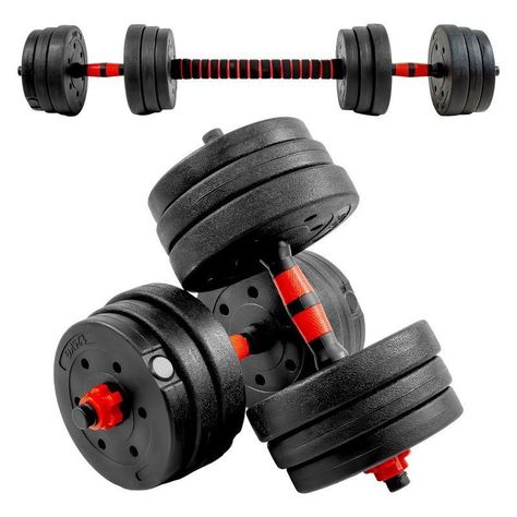 Set Mancuernas Barra Ajustables 20 Kg 3 En 1 rojo -0