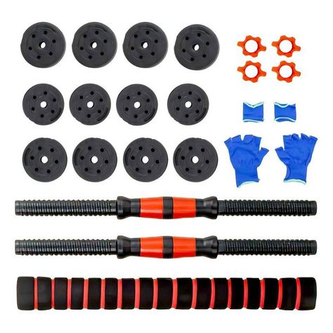 Set Mancuernas Barra Ajustables 20 Kg 3 En 1 rojo -2
