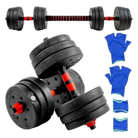 Set Mancuernas Barra Ajustables 20 Kg 3 En 1 rojo -3