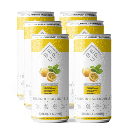 BEBIDA ENERGÉTICA SALUDABLE, BE UP, MARACUYÁ MENTA, 6 PACK, SIN AZÚCAR, ZERO, SIN GLUTEN, KETO-0
