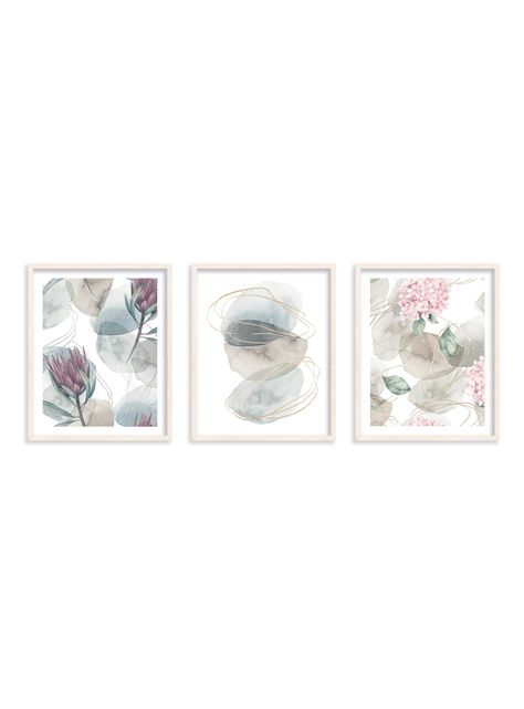 Set de 3 cuadros Proteas y Hortensias-0