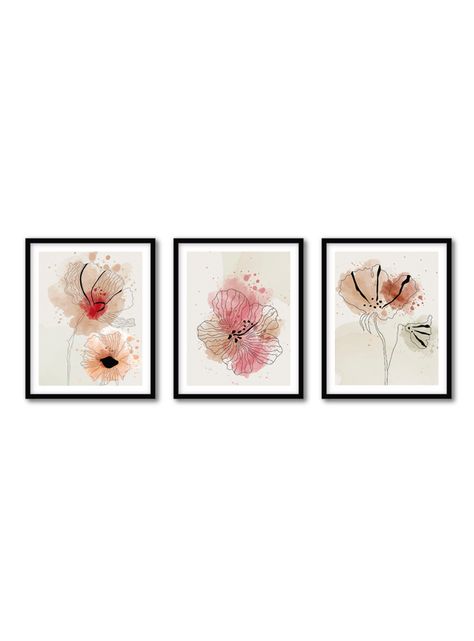 Set de 3 cuadros Acuarela Flores-0