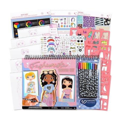 Libreta Cuaderno Portafolio Fashion Angels Con Marcadores-0