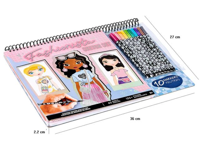 Libreta Cuaderno Portafolio Fashion Angels Con Marcadores-1