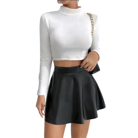 Falda Corta De Cuerina Ideal Otoño Invierno F009-0