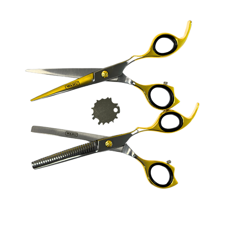 Set Tijeras Wahl Profesionales 6 Filo Navaja Y Esculpidora SILVER/GOLD-0