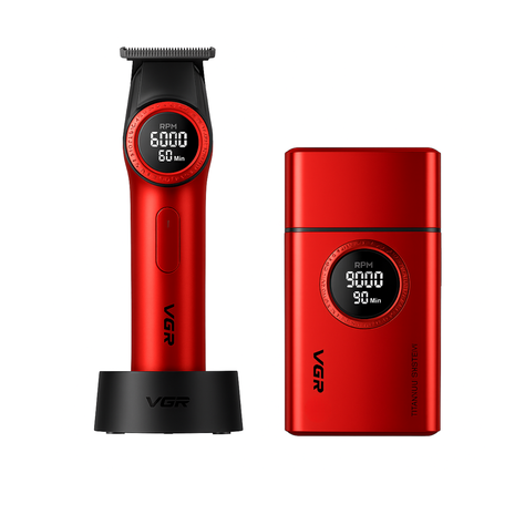 Combo VGR Profesional de Barbería Trimmer V-977 + Afeitadora Eléctrica V-377-0