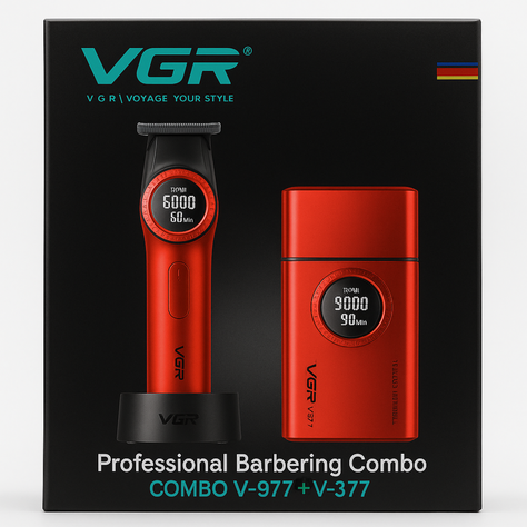 Combo VGR Profesional de Barbería Trimmer V-977 + Afeitadora Eléctrica V-377-2