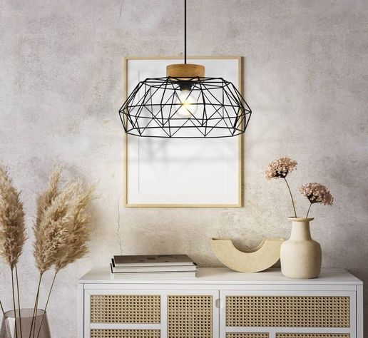 Lámpara Colgante Padstow Acero Madera Negro E27 1X60W Cod.43364-1
