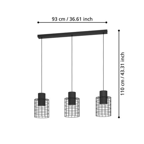 Lámpara Colgante Milligan Acero Negro E27 3X40W IP20 Cod.43626-2