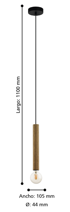 Lámpara Colgante Cortenova Acero madera Café 1X60W E27 Cod.205092-2