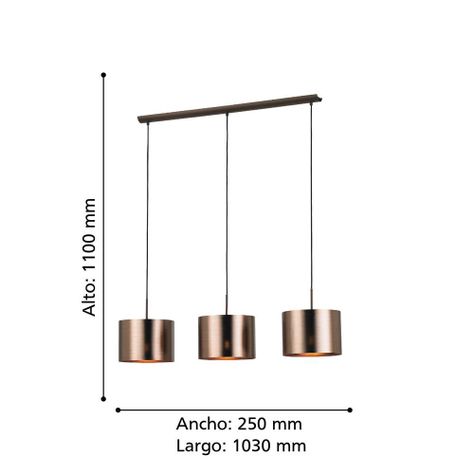 Lámpara Colgante Saganto Acero Café 3X60W IP20 Cod.39357-2