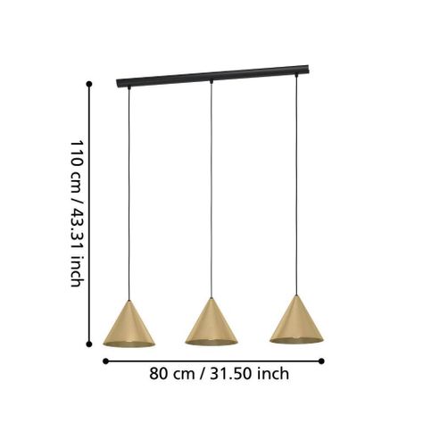 LAMPARA COLGANTE  NARICES ACERO NEGRO DORADO E27 3X40W IP20 COD.99592-3