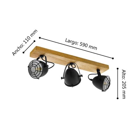 LAMPARA FOCO TECHO GATEBECK ACERO MADERA NEGRO E14 3X40W COD.49078-2