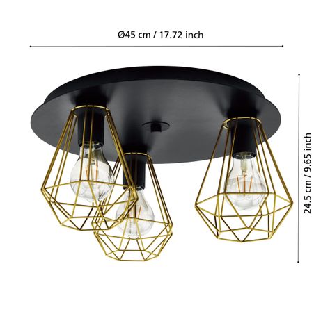 TARBES 2 TECHO ACERO NEGRO H245 DM450 E27 3X40W IP20-1