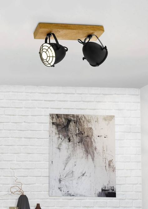 LAMPARA TECHO GATEBECK ACERO NEGRO MADERA E14 2X40W COD.49077-1