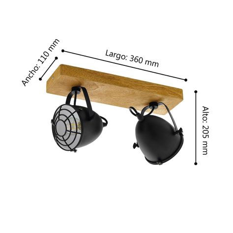 LAMPARA TECHO GATEBECK ACERO NEGRO MADERA E14 2X40W COD.49077-2