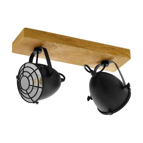 LAMPARA TECHO GATEBECK ACERO NEGRO MADERA E14 2X40W COD.49077-0