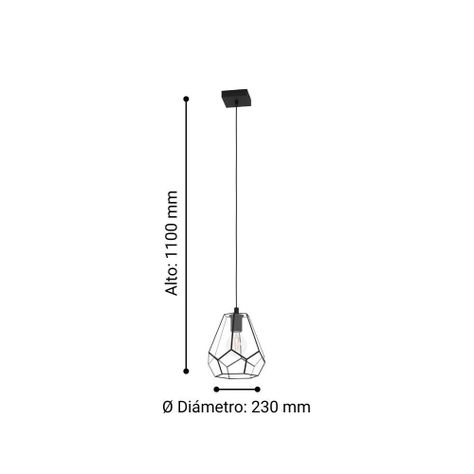 Lámpara Colgante Mardyke Acero Negro E27 1X40W IP20 cod.43643-2