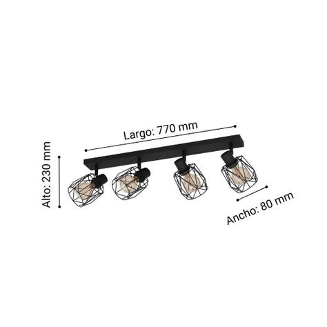 FOCO SOBREPUESTO TECHO TOSSINO ACERO NEGRO E27 4X40W IP20 COD.390044-2