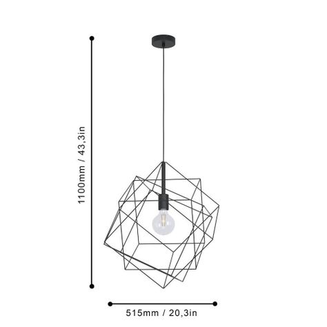 Lámpara Colgante Straiton Acero fierro Negro 1X60W E27 cod.43359-2
