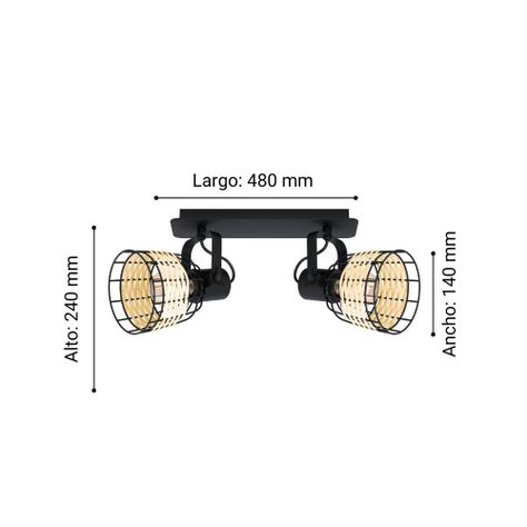 FOCO SOBREPUESTO TECHO ANWICK ACERO NEGRO E27 2X40W IP20 COD.43325-2