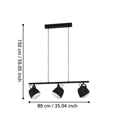 Lámpara Colgante Upanema Acero Negro E27 3X28W IP20 cod.390046-1