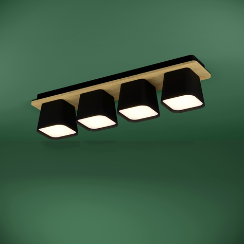 APLIQUE TECHO RUSCIO ACERO MADERA NEGRO E27 4X40W COD.390008-1