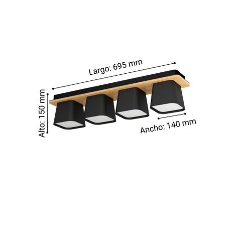 APLIQUE TECHO RUSCIO ACERO MADERA NEGRO E27 4X40W COD.390008-2