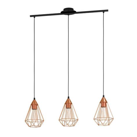 Lámpara Colgante Tarbes Acero Cobre E27 3X60W cod.94195-0