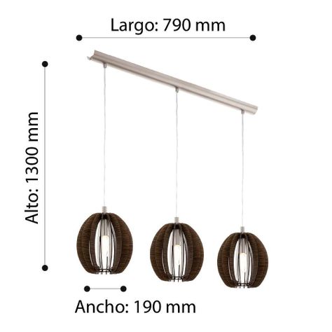 LAMPARA COLGANTE  COSSANO MADERA CAFÉ OSCURO 3X40W E14 COD.94641-2