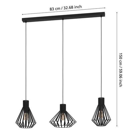 Lampara Colgante Basidano Acero Negro E27 3X40W IP20 Cod390125-3