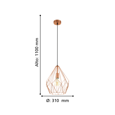 Lámpara Colgante Carlton Acero Cobre E27 1X60W Cod.49258-1