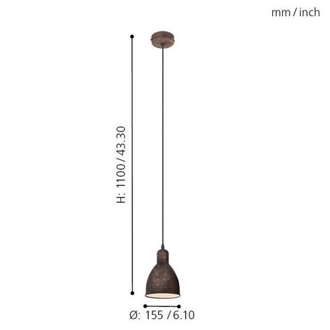 Lámpara Colgante Priddy Acero Cobre Vintage DM155 1x60W E27 Cod49492-2